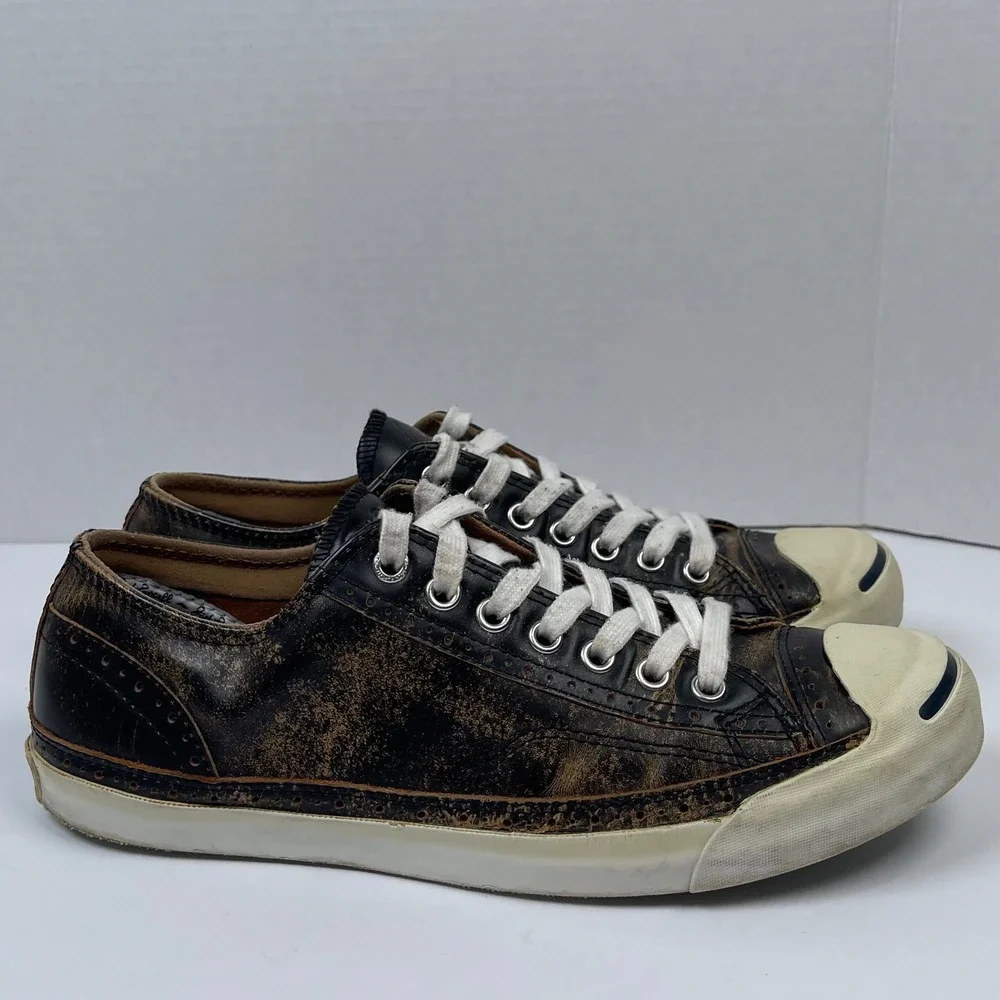 Converse Jack Purcell Wingtip Mens 8 Black Distressed Leather Brogue Sneakers